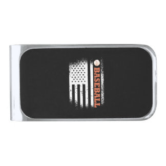 American Flag Baseball Silver Finish Money Clip