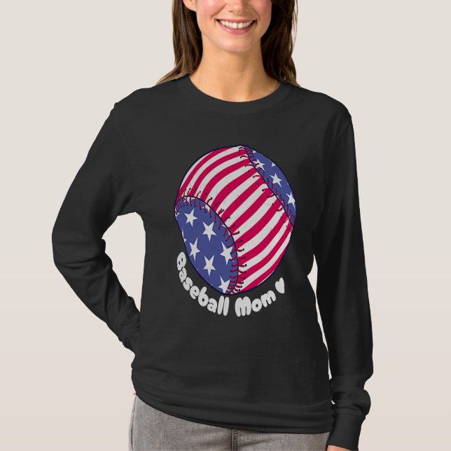 American Flag Baseball Softball Mom Mother Mama Co T-Shirt (Front)