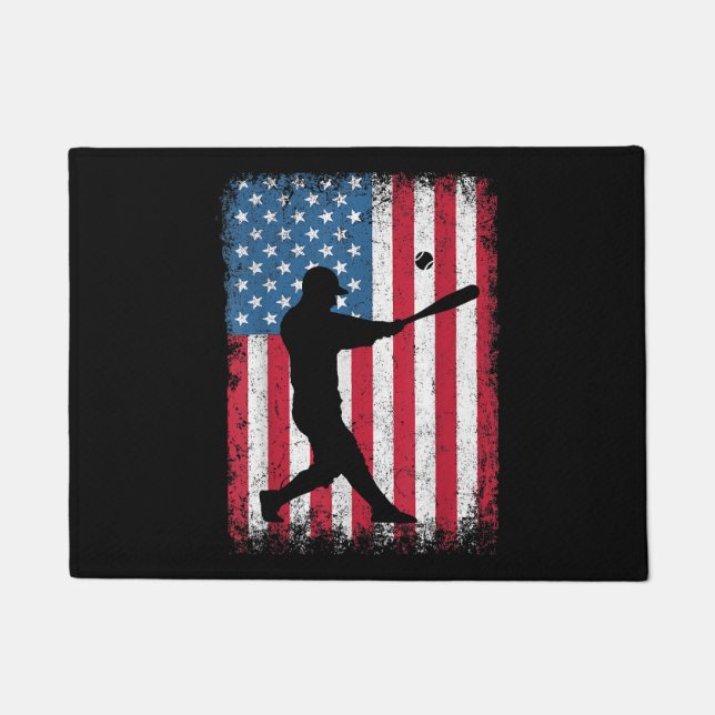 American Flag Baseball Team Gift for Men Boys Girl Doormat (Front)