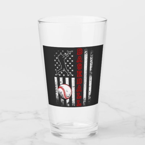 American Flag Baseball Team Vintage Funny Drinking Glass