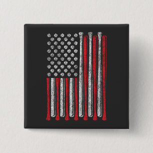 American Flag Baseball Team Vintage Funny Square Button