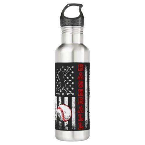American Flag Baseball Team Vintage Funny Stainless Steel Water Bottle