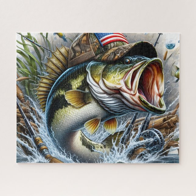 American Flag Bass Fish Jigsaw Puzzle (Horizontal)