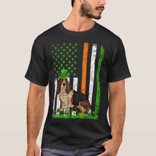 American Flag Basset Hound Dog Lovers St Patricks  T_Shirt