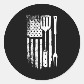 American Flag Bbq Proud Usa Barbecue Grill 4Th Of Classic Round Sticker