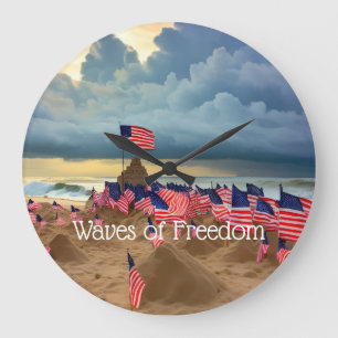 American Flag Beach Wall Clock-Patriotic Coastal Large Clock