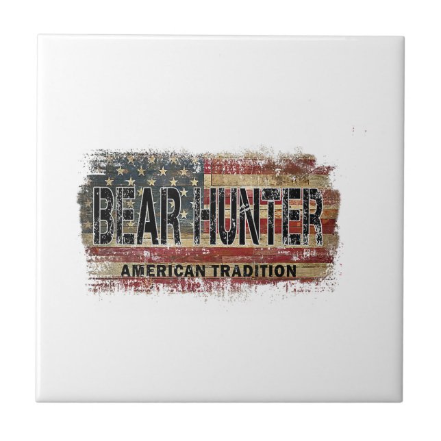 American Flag Bear Hunter Ceramic Tile (Front)