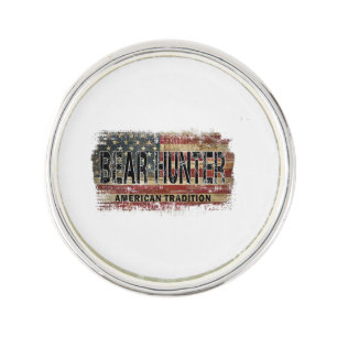 American Flag Bear Hunter Lapel Pin