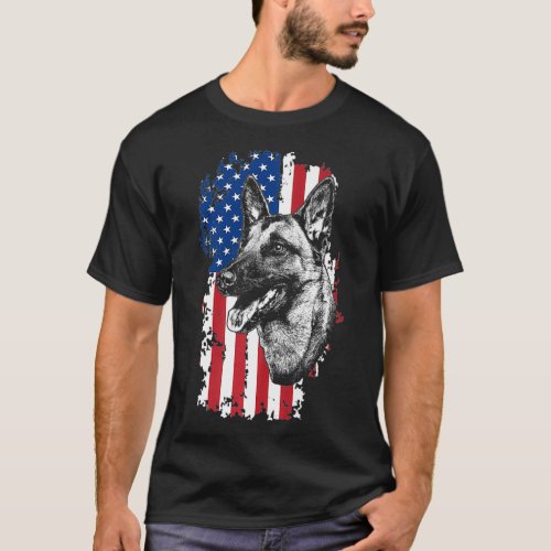 American Flag Belgian Malinois K9 Police Dog T_Shirt