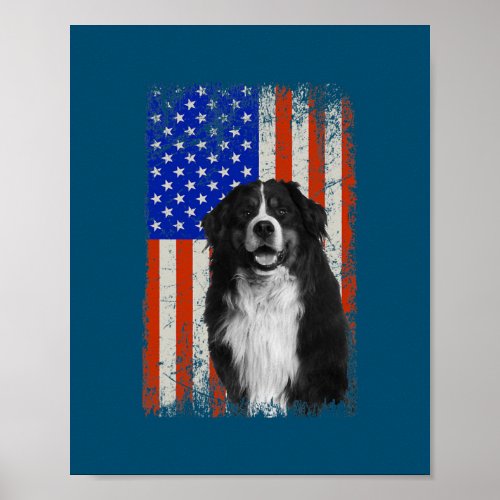 American Flag Bernese Mountain Dog Dad Mom Puppy Poster