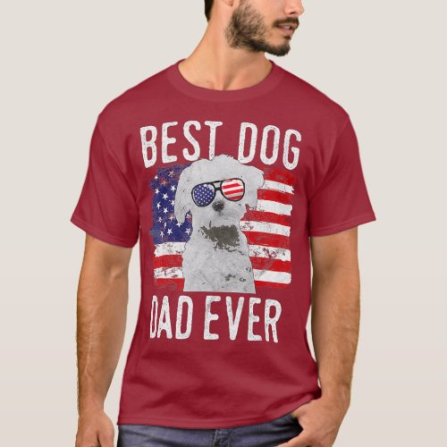 American Flag Best Dog Dad Ever Maltese T_Shirt