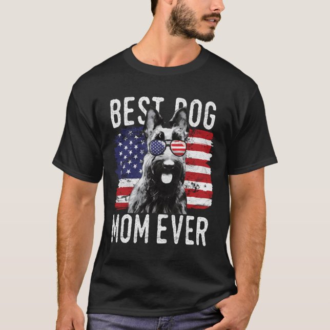 American Flag Best Dog Mom Ever Scottish Terrier U T-Shirt (Front)