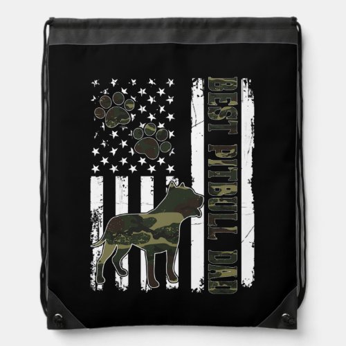 American Flag Best Pitbull Dad Ever Tee Dog Dad  Drawstring Bag