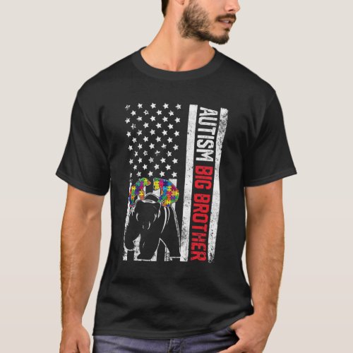 American Flag Big Brother Bear Autism Awareness Fa T_Shirt