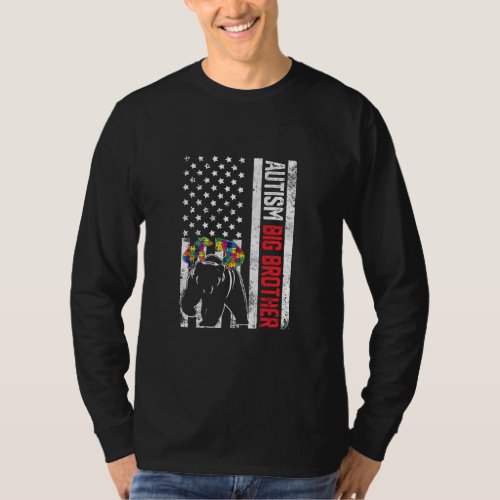 American Flag Big Brother Bear Autism Awareness Fa T_Shirt