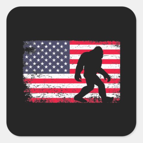 American Flag Bigfoot Square Sticker