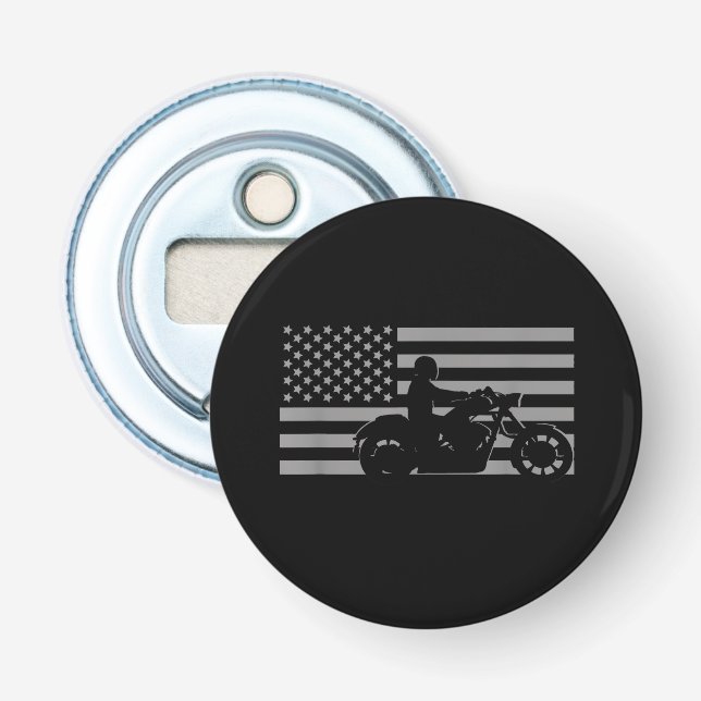 American Flag Biker Motorcycle Short Sleeve Bottle Opener (Front)