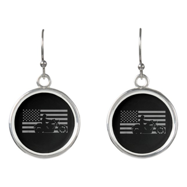 American Flag Biker Motorcycle Short Sleeve Earrings (Front)
