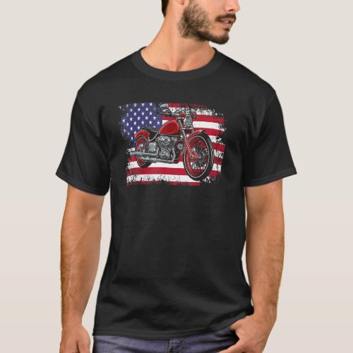 American Flag Biker Motorcycle Usa Flag 4th July M T_Shirt