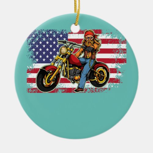 American Flag Biker Motorcycle USA Flag 4th of Ceramic Ornament