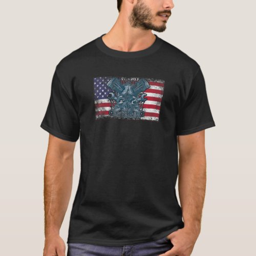 American Flag Biker Motorcycle Usa Flag 4th Of Jul T_Shirt