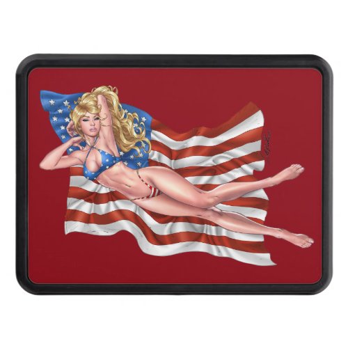American Flag Bikini Pinup Girl by Al Rio Trailer Hitch Cover