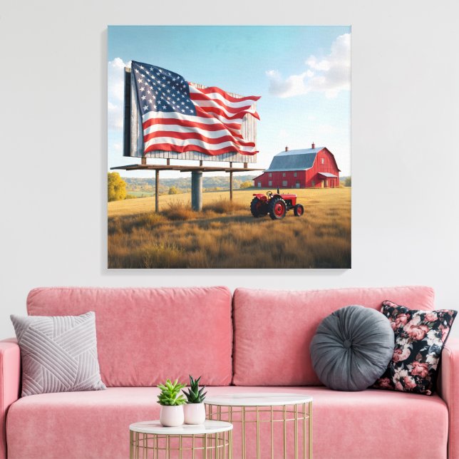 American Flag Billboard On the Farm Canvas Print (Insitu(LivingRoom))