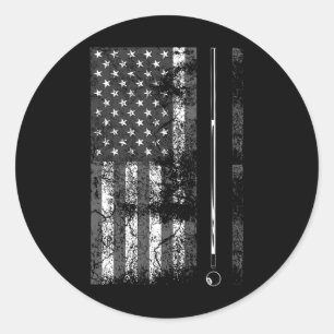 American Flag Billiard Stick Cute Table Game Funny Classic Round Sticker