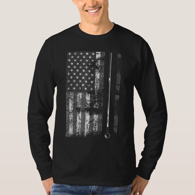 American Flag Billiard Stick Cute Table Game Funny T-Shirt (Front)