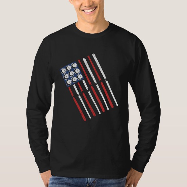American Flag Billiards Shooting Pool  Pool Team T-Shirt (Front)