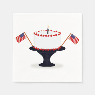 American Flag Birthday Cake Fourth of July  Paper Napkins