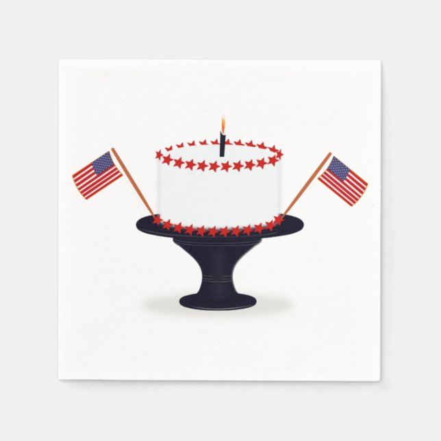 American Flag Birthday Cake Fourth of July  Paper Napkins (Front)