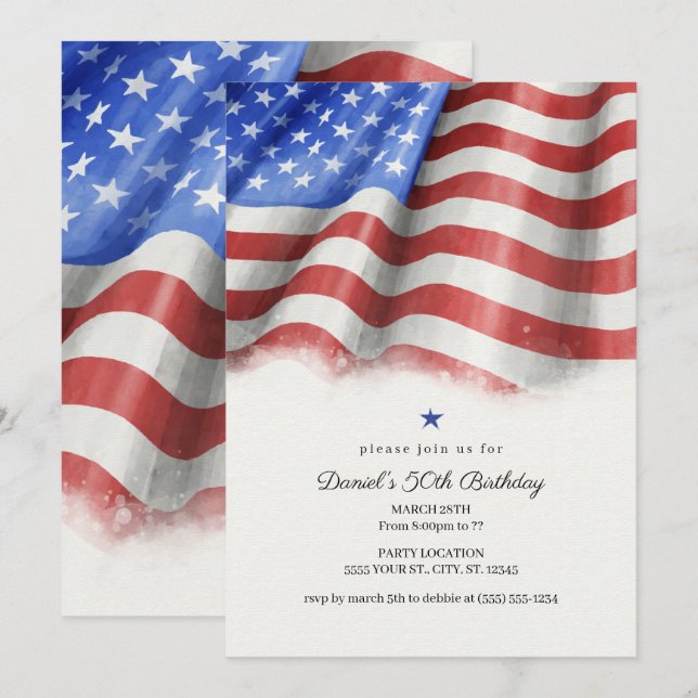 American Flag Birthday Party Invitations (Front/Back)