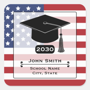 American Flag Black Cap Graduation Year  Square Sticker