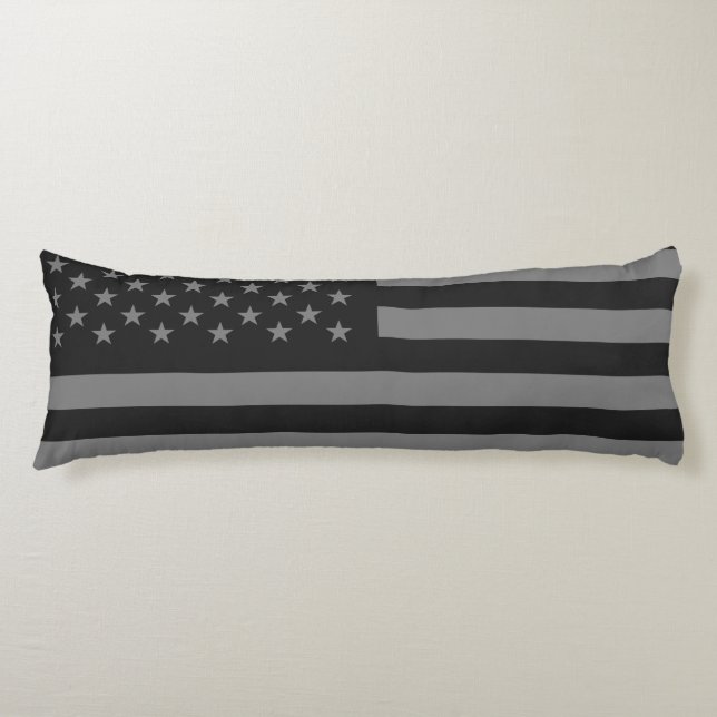 American Flag Black Gray Body Pillow (Front)