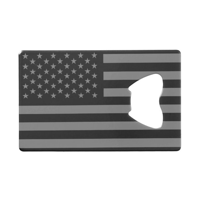 American Flag Black Gray Credit Card Bottle Opener (Front (Horizontal))