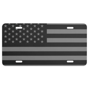 American Flag Black Gray License Plate