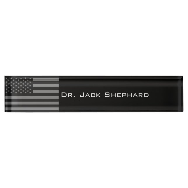American Flag Black Gray Name Plate (Front)