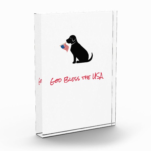 American Flag Black Lab Dog God Bless the USA Photo Block (Left)