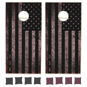 American Flag Black Pink Grunge USA or Team Names Cornhole Set