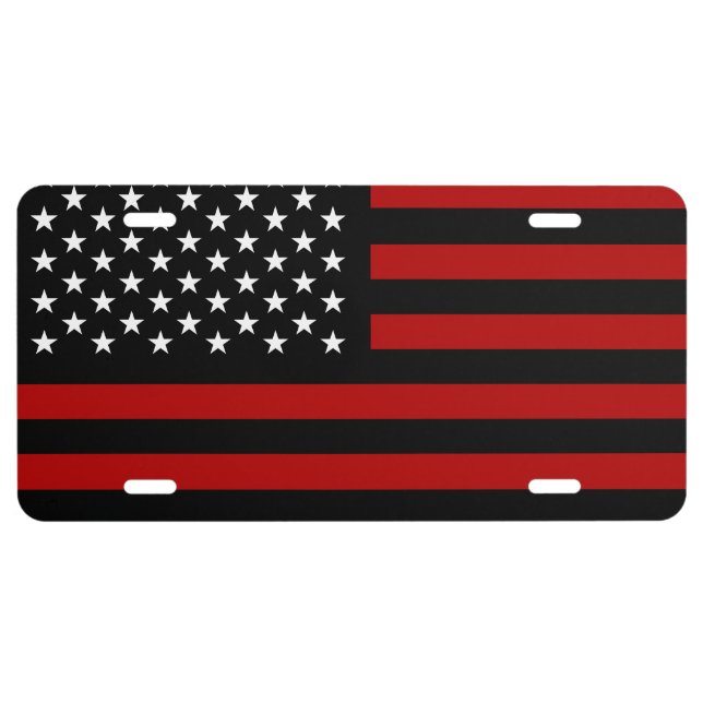 American Flag Black Red White License Plate (Front)