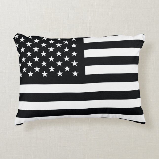 American Flag Black White Decorative Pillow (Front)