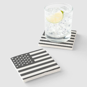 American Flag Black White Stone Coaster