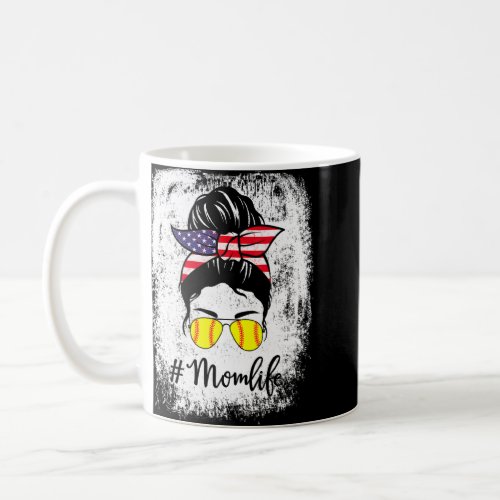 American Flag Bleached Softball Fastpitch Mom Life Coffee Mug