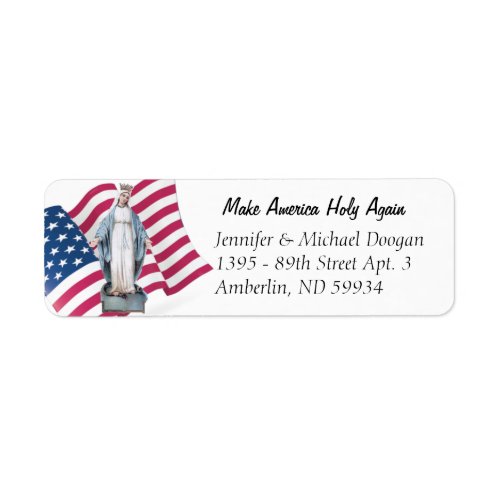 American Flag Blessed Virgin Mary Religious Label