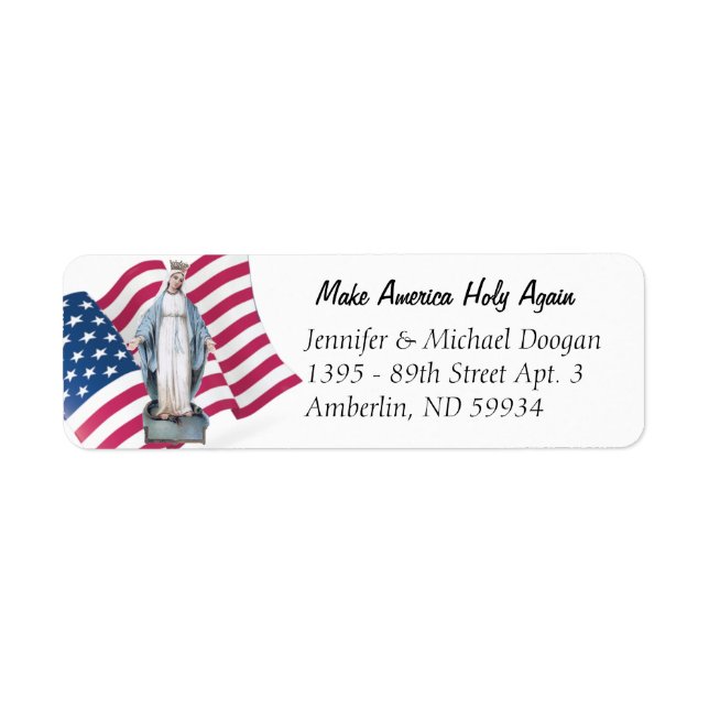American Flag Blessed Virgin Mary Religious Label (Front)