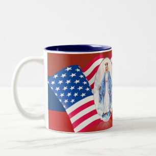 American Flag Blessed Virgin Mary Two-Tone Coffee Mug