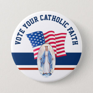 American Flag Blessed Virgin Mary VOTE Button