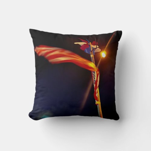 American Flag blowing in the wind Throw Pillow