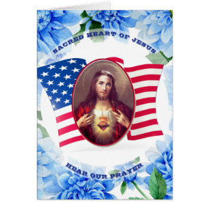 AMERICAN FLAG BLUE DAHLIAS SACRED HEART OF JESUS